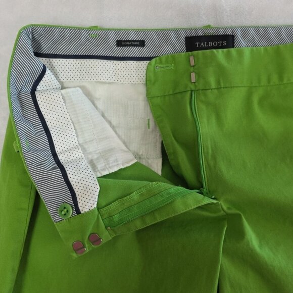 Talbots Signature Trouser Dress Capri Pants Womens 14 Green Stretch Slit Cuff - Picture 2 of 10